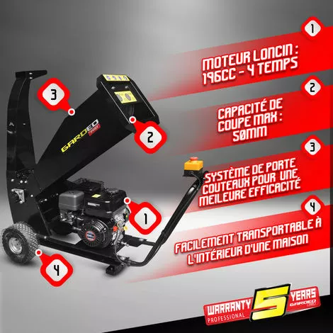 GARDEO PRO Broyeur De Végétaux Thermique 196CC - 50mm 4 GARDEO PRO Broyeur De Végétaux Thermique 196CC - 50mm – Image 2