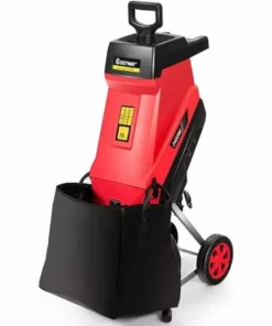 COSTWAY Broyeur De Jardin Électrique 2400W Broyeur Végétaux Et Branches Avec Bac De Ramassage De Déchets 45L Et Roues En PP Ø 17,5CM Lame En Acier Diamètre De Broyage Jusqu’à 45MM Rouge
