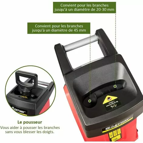 COSTWAY Broyeur De Jardin Électrique 2400W Broyeur Végétaux Et Branches Avec Bac De Ramassage De Déchets 45L Et Roues En PP Ø 17,5CM Lame En Acier Diamètre De Broyage Jusqu’à 45MM Rouge 6 COSTWAY Broyeur De Jardin Électrique 2400W Broyeur Végétaux Et Branches Avec Bac De Ramassage De Déchets 45L Et Roues En PP Ø 17,5CM Lame En Acier Diamètre De Broyage Jusqu’à 45MM Rouge – Image 4