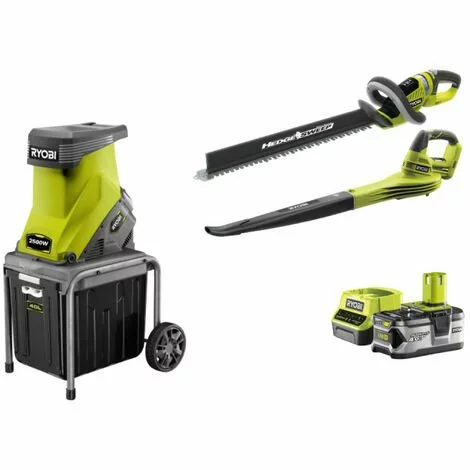 Pack RYOBI Broyeur De Végétaux 2500W RSH2545B - Taille-haies 18V OnePlus OHT1855R - Souffleur 18V OnePlus RBL1820S40F - 1 Batterie 4.0Ah 1 Chargeur -Promos Broyeur de végétaux Magasin 24446952 1