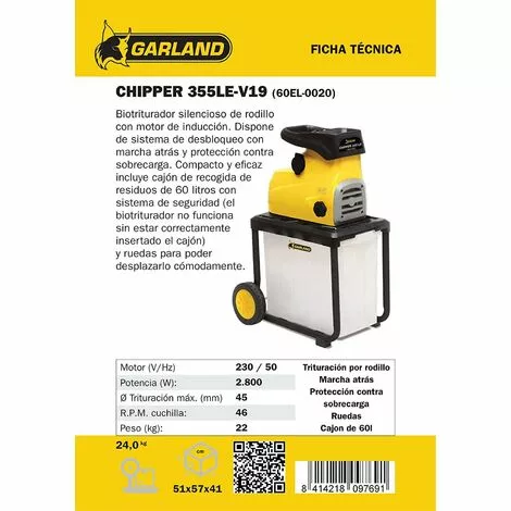 Broyeur De Bois-Bio Wood Shredder 2800W Electric Garland Yellow Black Chipper 355 Le 60El 130203 4 Broyeur De Bois-Bio Wood Shredder 2800W Electric Garland Yellow Black Chipper 355 Le 60El 130203 – Image 2