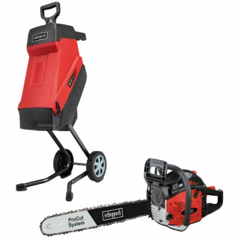 Pack SCHEPPACH Broyeur électrique - 2400 W - 2 Sac Collecteurs - GS55 - Tronçonneuse Thermique ProCut - 51 Cm - 2000 W - CSP5300 3 Pack SCHEPPACH Broyeur électrique - 2400 W - 2 Sac Collecteurs - GS55 - Tronçonneuse Thermique ProCut - 51 Cm - 2000 W - CSP5300