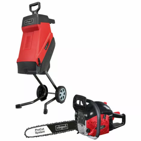 Pack SCHEPPACH Broyeur électrique - 2400 W - 2 Sac Collecteurs - GS55 - Tronçonneuse Thermique ProCut - 46 Cm - 1800 W - CSH46 3 Pack SCHEPPACH Broyeur électrique - 2400 W - 2 Sac Collecteurs - GS55 - Tronçonneuse Thermique ProCut - 46 Cm - 1800 W - CSH46