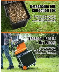 TOPSHAK WS2 Broyeur De Jardin électrique 2800W Déchiqueteuse à Bois 45MM Diamètre De Coupe Maximum 60L Broyeur De Branche De Plante Avec Roues -Promos Broyeur de végétaux Magasin 63645907 5